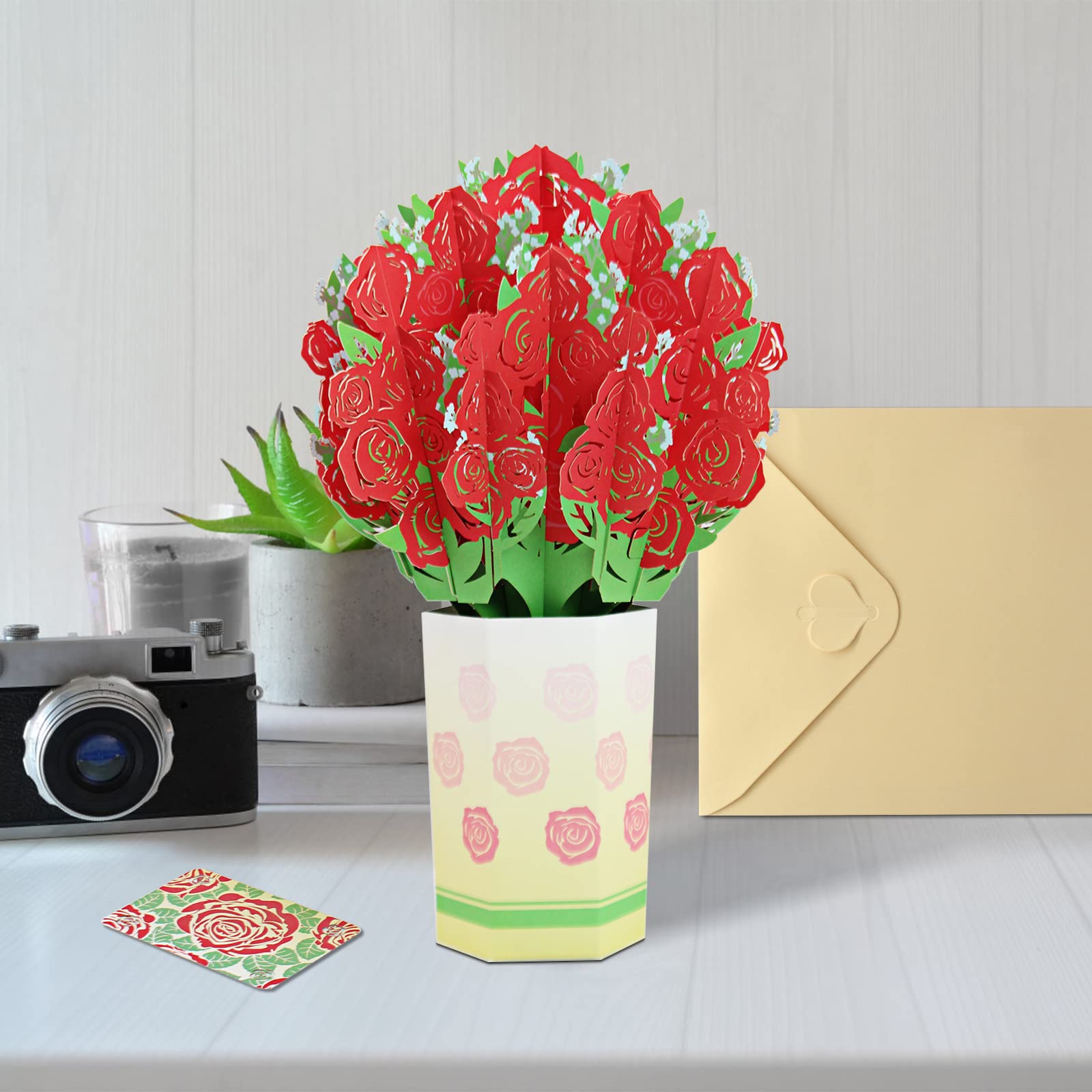 Hierein Pop Up Card Birthday For Women, 3D Paper Red Rose Flower - View #8