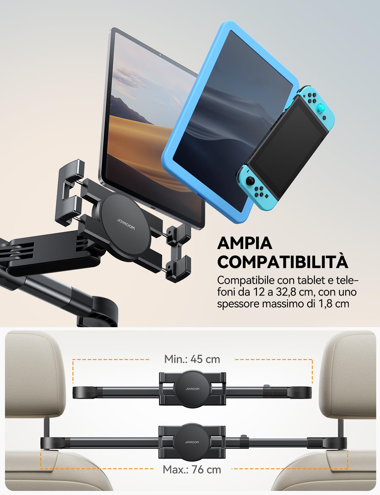 JOYROOM Porta Tablet da Auto Centrale, Supporto Switch con Braccio Metallico Supporto iPad Auto per Tablet da 4,7 a 12,9"