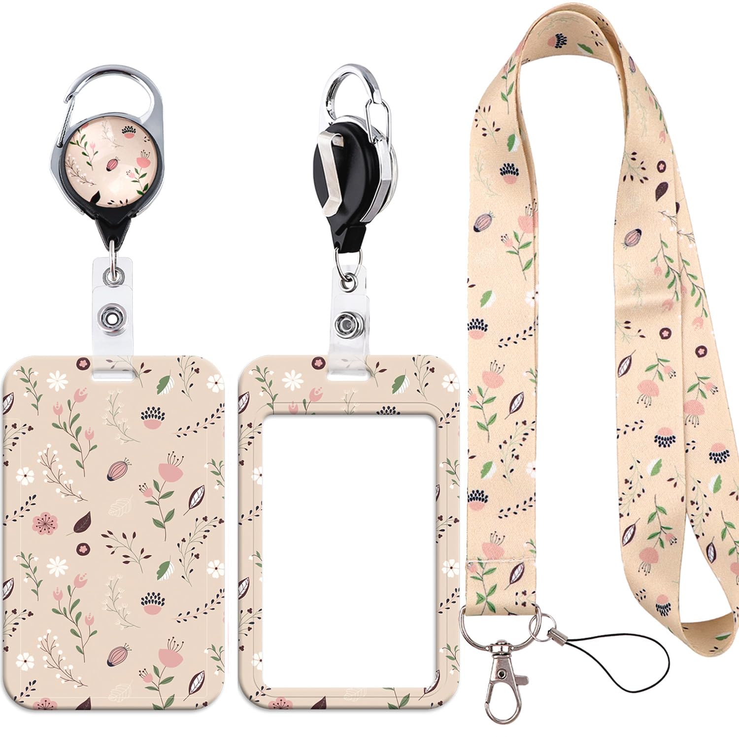 Pretty Floral Lanyard with Card Holder Cute Vertical ID Badge Holder Card Sleeve with Retractable Reel Clip for Kids School Nurse Teacher Office Staff Work Cruising โ image 1
