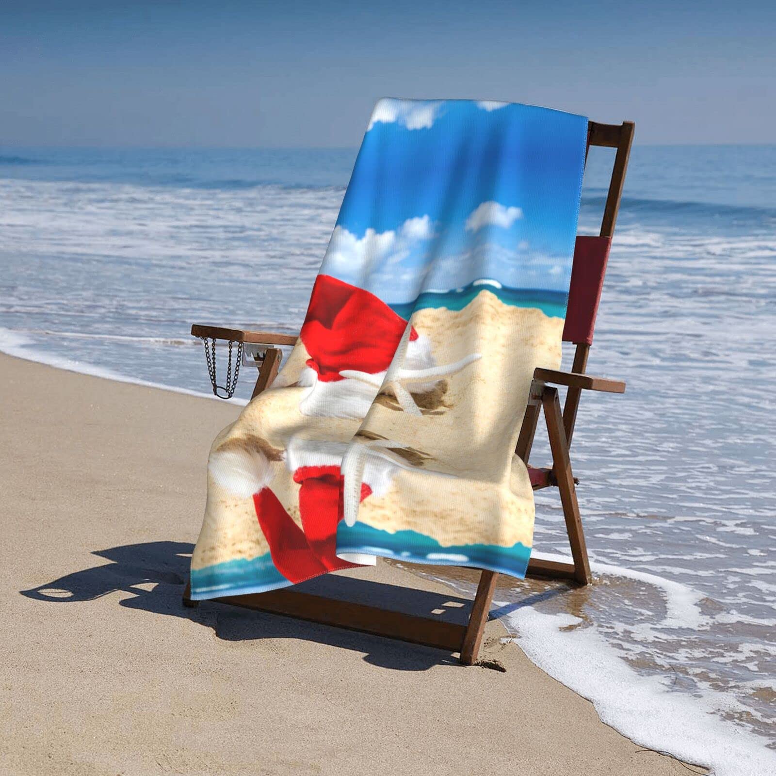 Czapka Świętego Mikołaja na plaży i rozgwiazda ręcznik plażowy i ręcznik do jogi, szybkoschnący ręcznik podróżny z mikrofibry na plażę, basen, do pływania, rąk, twarzy i ciała