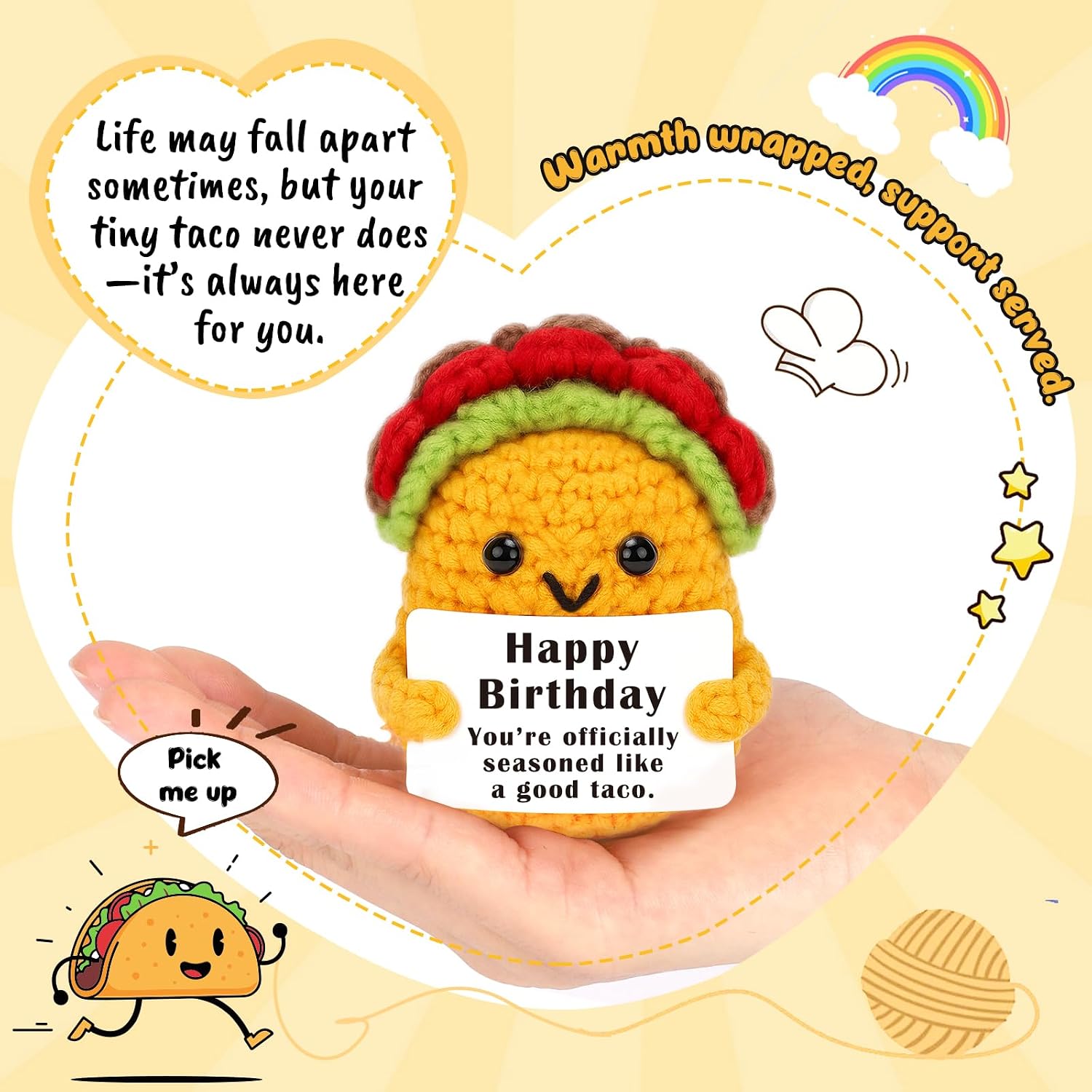 Mini Birthdays Gift for Women Men Happy Birthday Handmade Crochet Taco for Encouragement Emotional Cheer Up Support Birthday Gift for Mom Grandma Coworker Friends Teachers Husband Wife Sister image 3