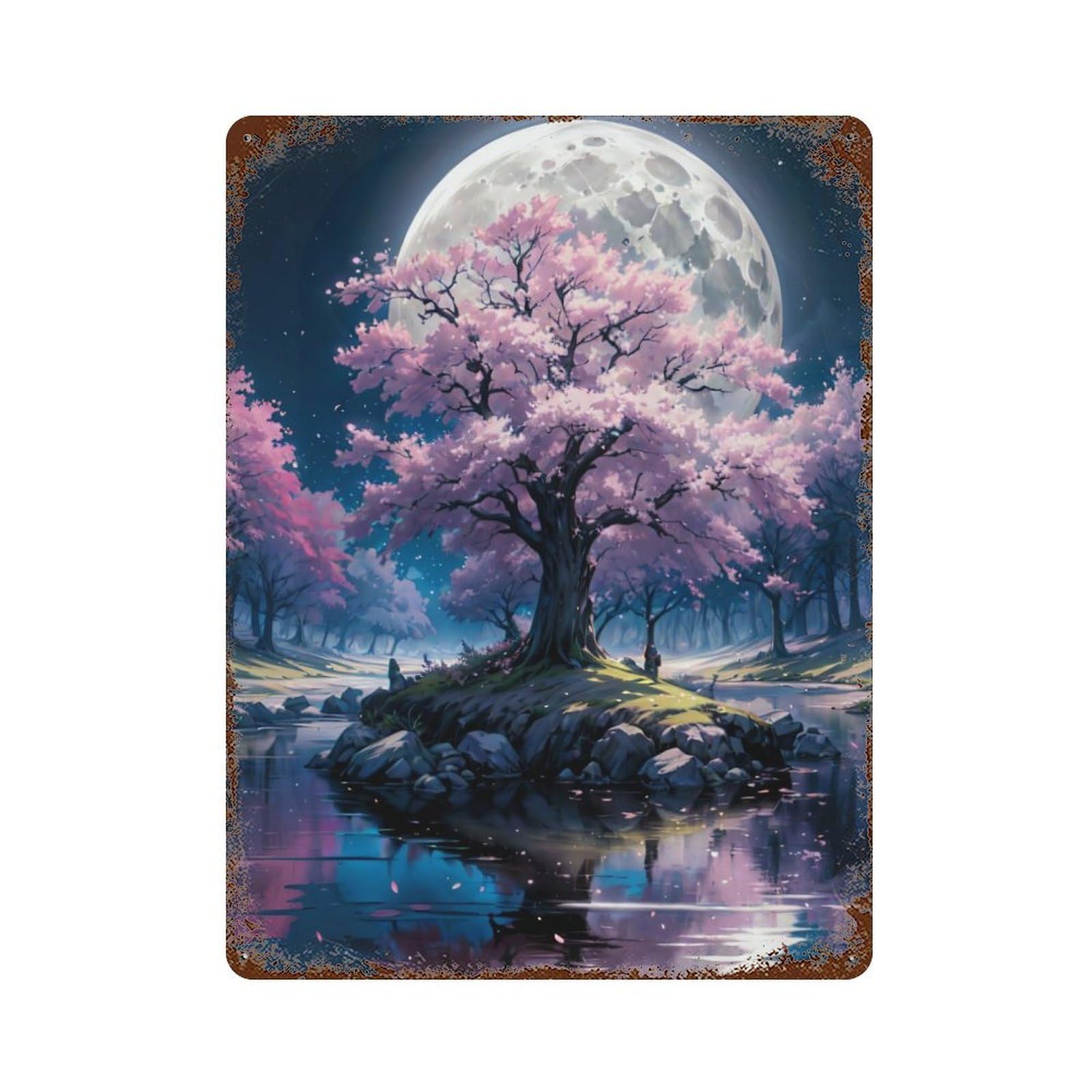 Japan Cherry Blossom Vintage Rust Metal Sign 15.7"x11.8", Ideal for Basement, Hobby Room And Garage Decor