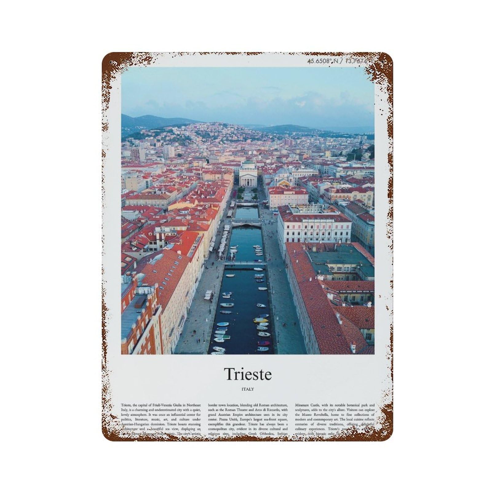 xiaoxiaoshen Trieste Italy City Scenery Wall Decor Art Metal Tin Poster Modern Home Decor Art Home Bar Shop Decorations Vintage Sign 40x30cm