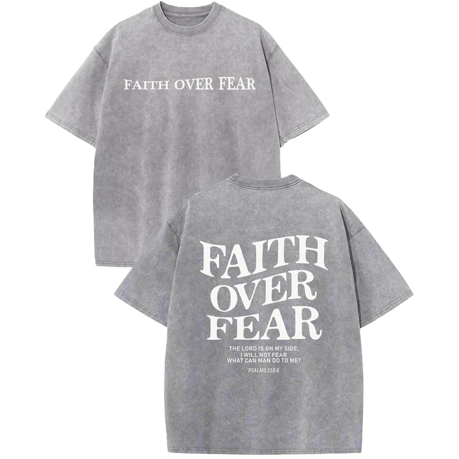 Tencipeda Faith Over Fear T-Shirts for Men & Women, Jesus Christian Religious Oversized Cotton Acid Wash Graphic T-Shirt (Gray,S)
