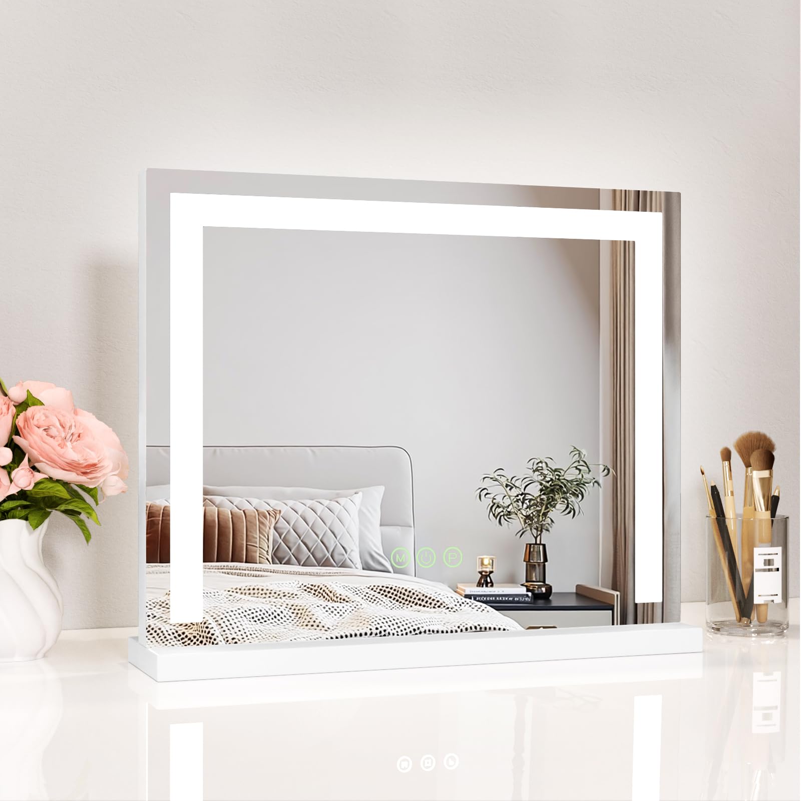 Heilmetz Schminkspiegel mit Beleuchtung 50x42cm, LED Hollywood Spiegel mit Dimmbar 3 Lichtfarben, Touch Schalter, Makeup Kosmetikspiegel mit Licht - Weiß