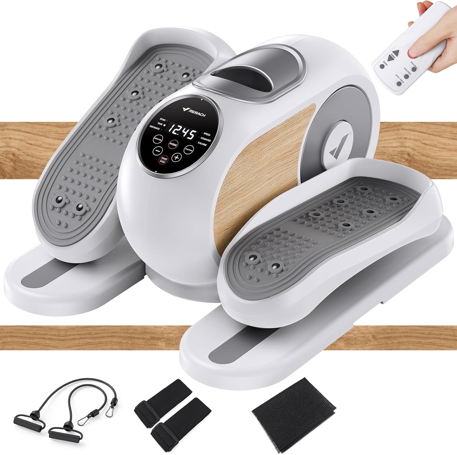 MERACH Under Desk Elliptical Exercise Machine, Leg Exerciser While Sitting for Seniors with 12 Adjustable Speeds & Remoter, Quiet Portable Seated Pedal Exerciser Fully Assembled White