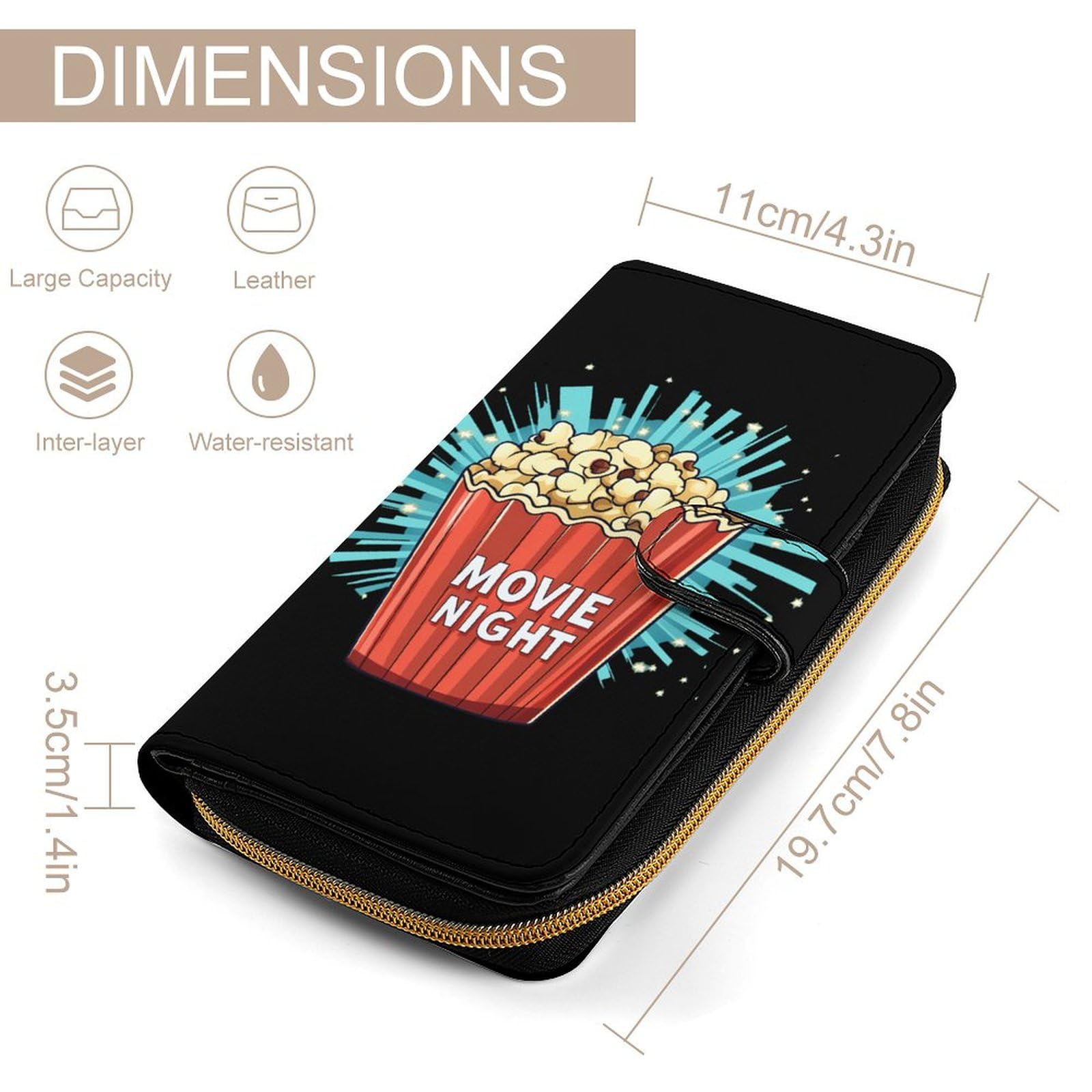 Cool Popcorn Cinema Snack Long Wallet PU Leather Credit Card Holder Durable Zippered Purse Clutch Wallet