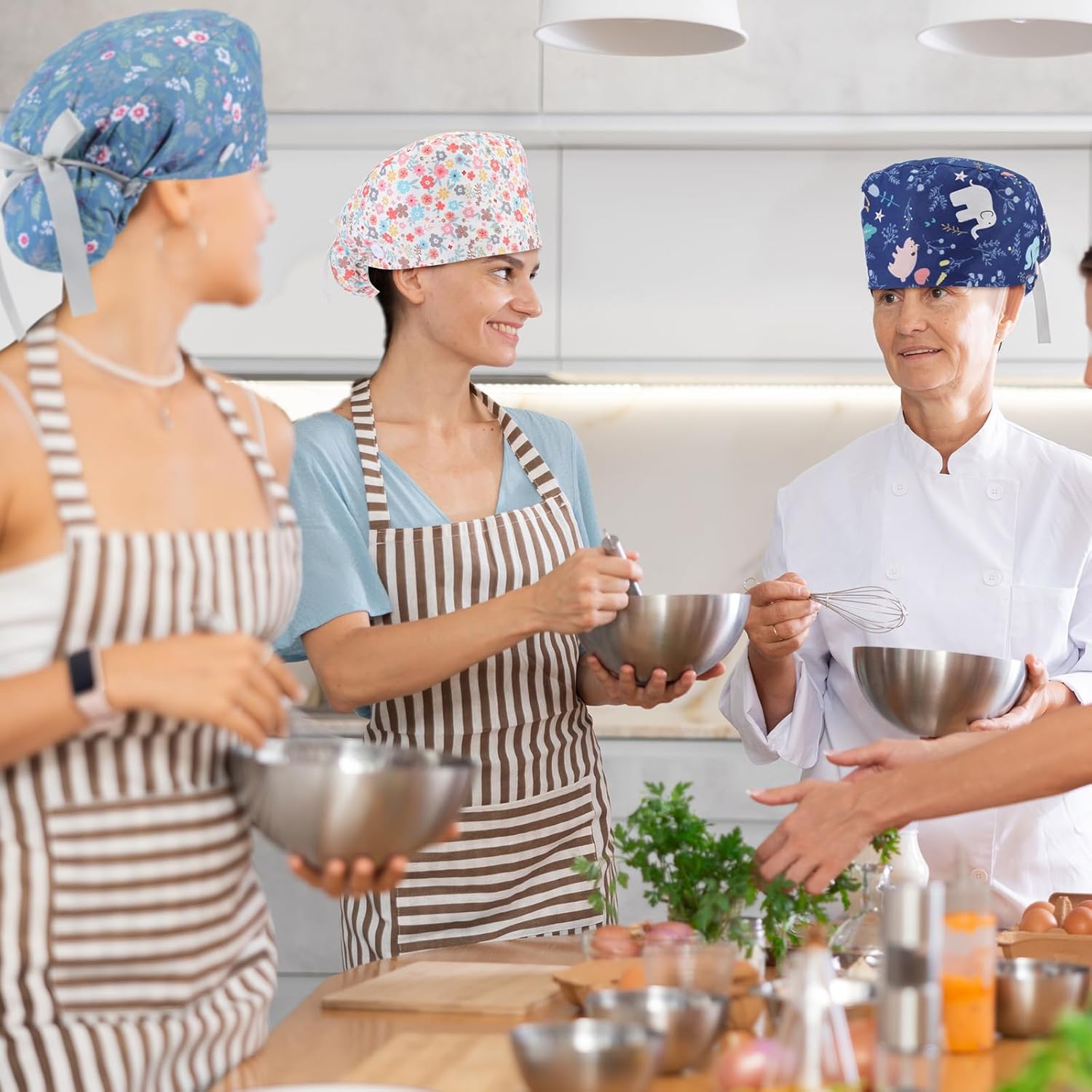 6 Pcs Christmas Scrub Cap Women Adjustable Nurse Cap with Button Bouffant Medical Surgical Hat Sweatband for Gift - Image 5