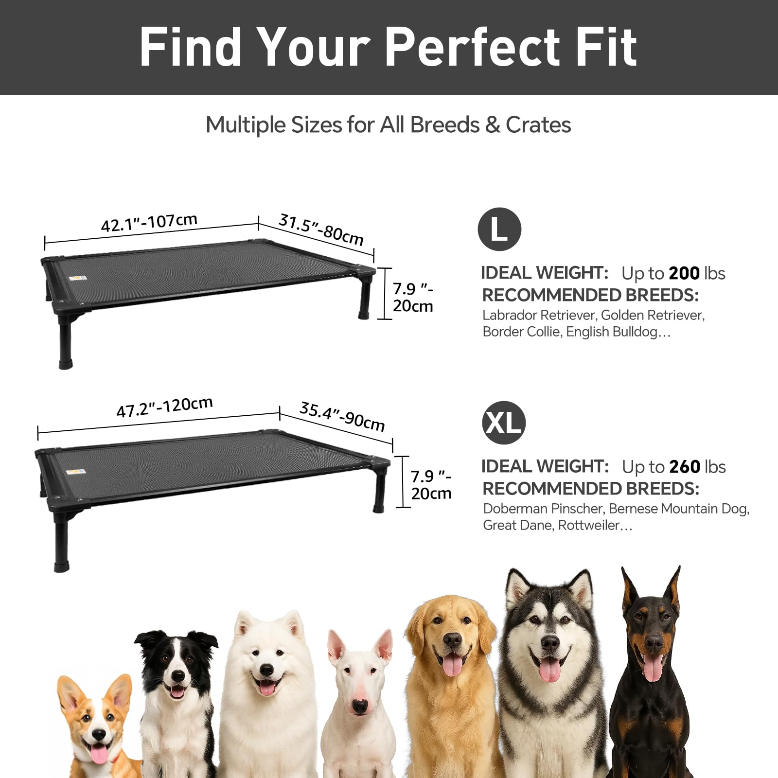 Sytopia 47'' Outdoor Elevated Dog Bed for Extra Large Dogs, Chew-Proof Pet Camping Raised Cot with Breathable Mesh - Durable Frame, Cooling Hammock Bed, Non-Slip Feet, Waterproof, Easy Clean - image 7