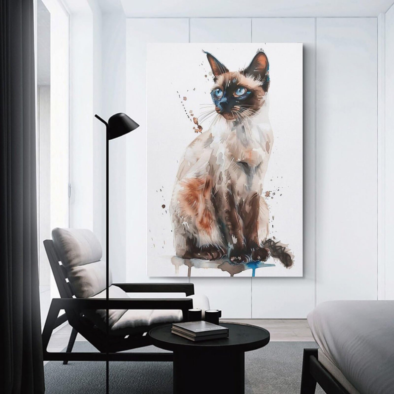 Junmoney Balinese Cat Watercolor Home Decor Wall Art, 24x36inch(60x90cm), for Living Room, Bedroom Or Home Office, Home Decor Gift with Stylish Appeal
