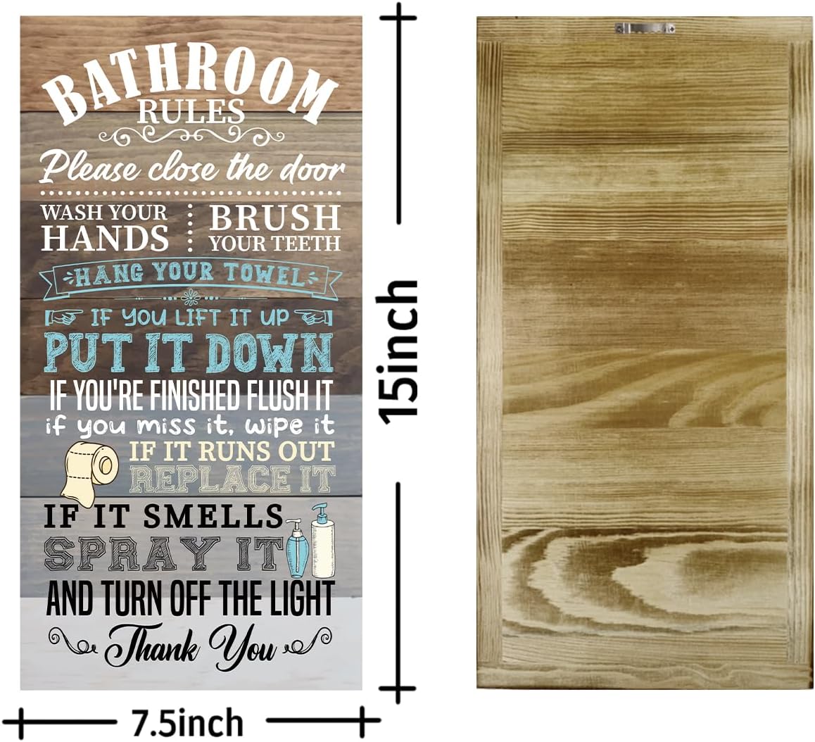 Hanging Bathroom Rules Decor Sign, Hanging Bathroom Wood Sign Decor - Image 2