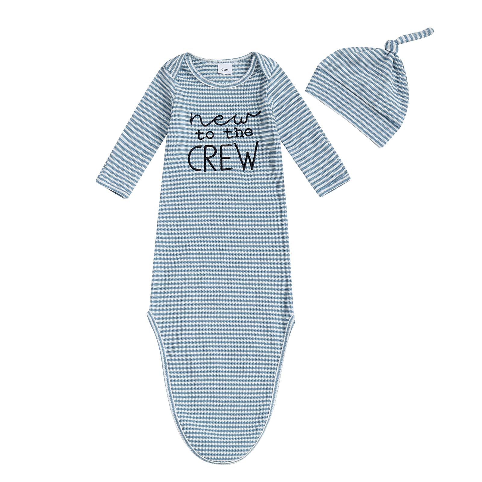 Baby Girl Boy Sleeping Waffle Bag Letter Embroidery Long Sleeve Sleep Striped Sack with Hat 2 Piece Set for Fall