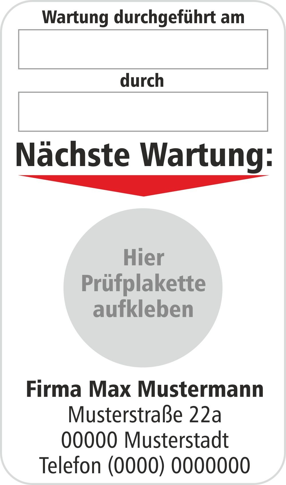 Grundplakette für Wartung durchgeführt/nächste Wartung mit Firmendruck 500 Stück 50 x 85 mm