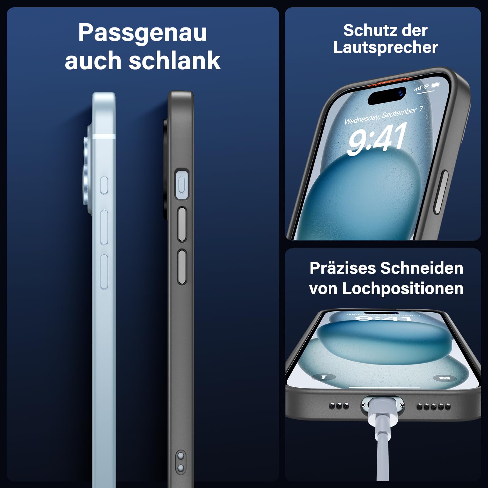 Lanhiem Cover per iPhone 15 con 2 Pezzi Vetro Temperato, Supporto