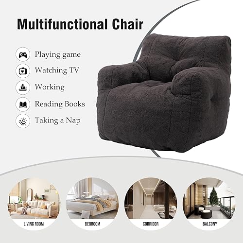 Miniatura 3 de Hosnnile Puf de tela de peluche ultra suave con relleno, sofá perezoso para adultos, adolescentes, moderno y cómodo sofá de ocio para dormitorio,