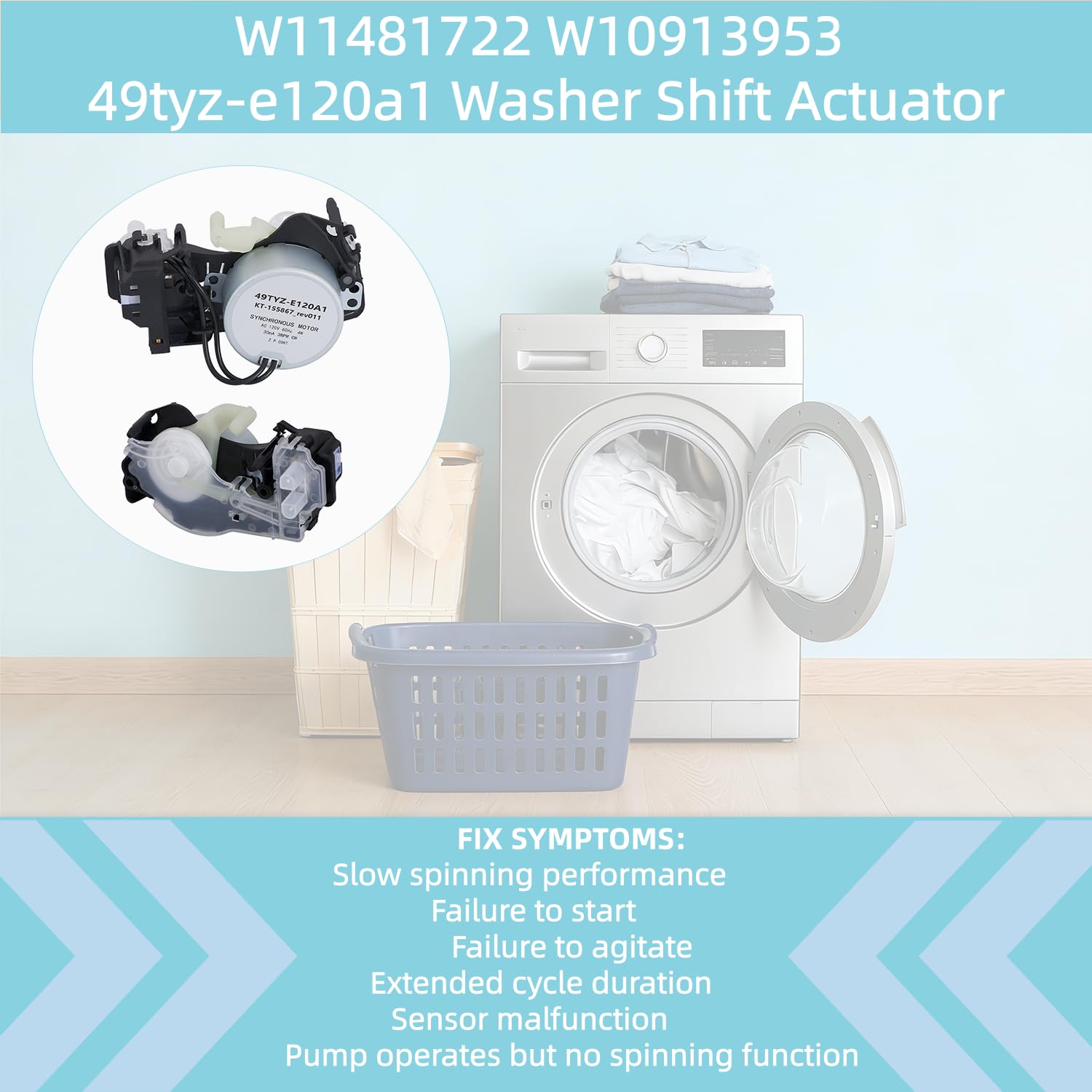Upgrade W10913953 W11481722 49tyz-e120a1 Washer Shift Actuator,Replacement for Whirlpool Kenmore Maytag Amana Washing Machine, Replaces W10815026 W10597177 W10913953VP,Fits WTW5000DW1 MVWX655DW1