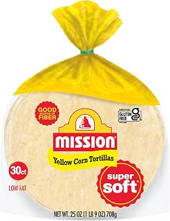 Mission Yellow Corn Tortillas, Gluten-Free Small Soft Taco Size, 30 Count - Authentic Flavor & Homemade Texture