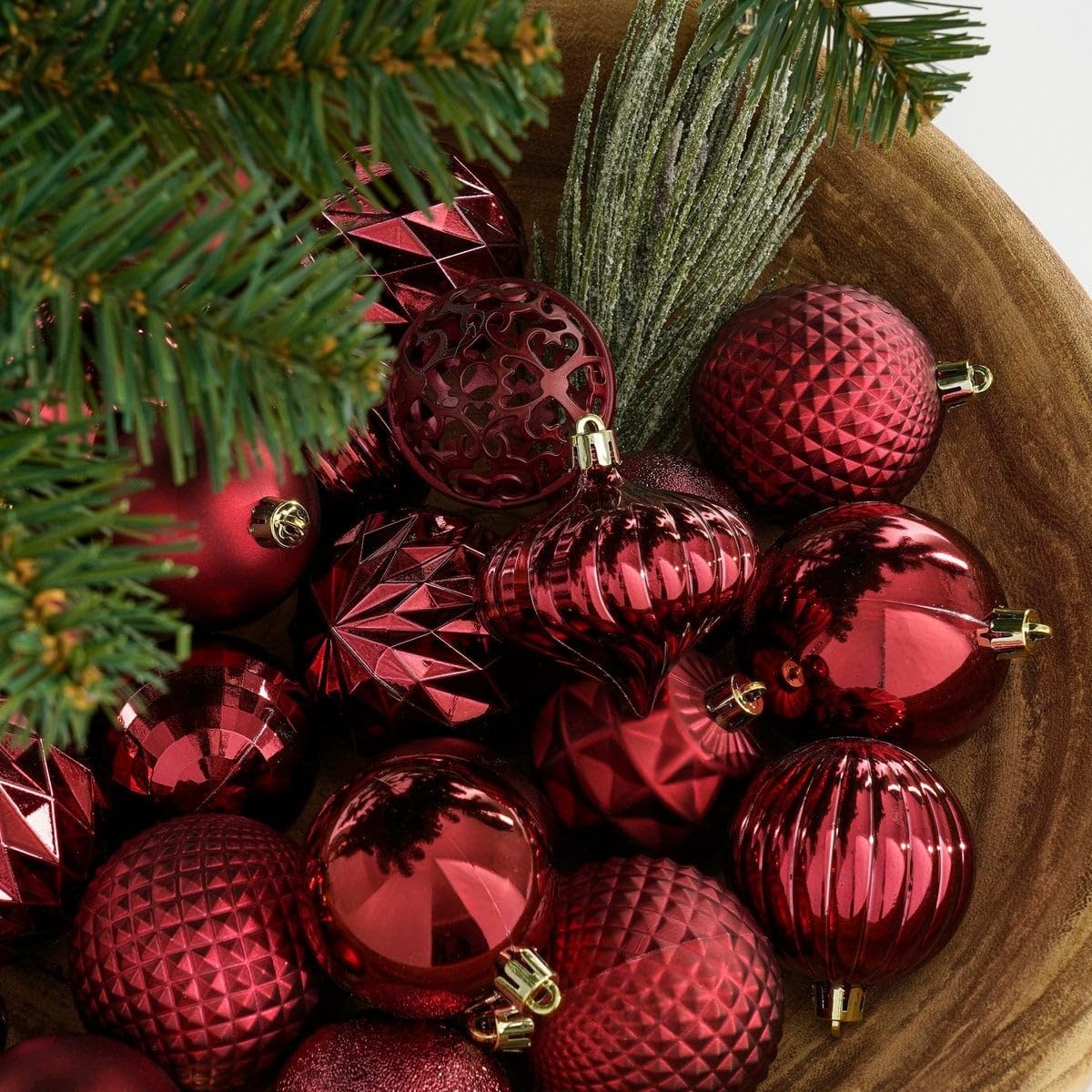 Weihnachtskugel Set Enthält Recyceltes Polystyrol, Unzerbrechlich, Weihnachtsbaum Dekoration, Christbaumschmuck, Für Kinder Haustiere, Dunkelrot, 60 Stück Ø7 cm