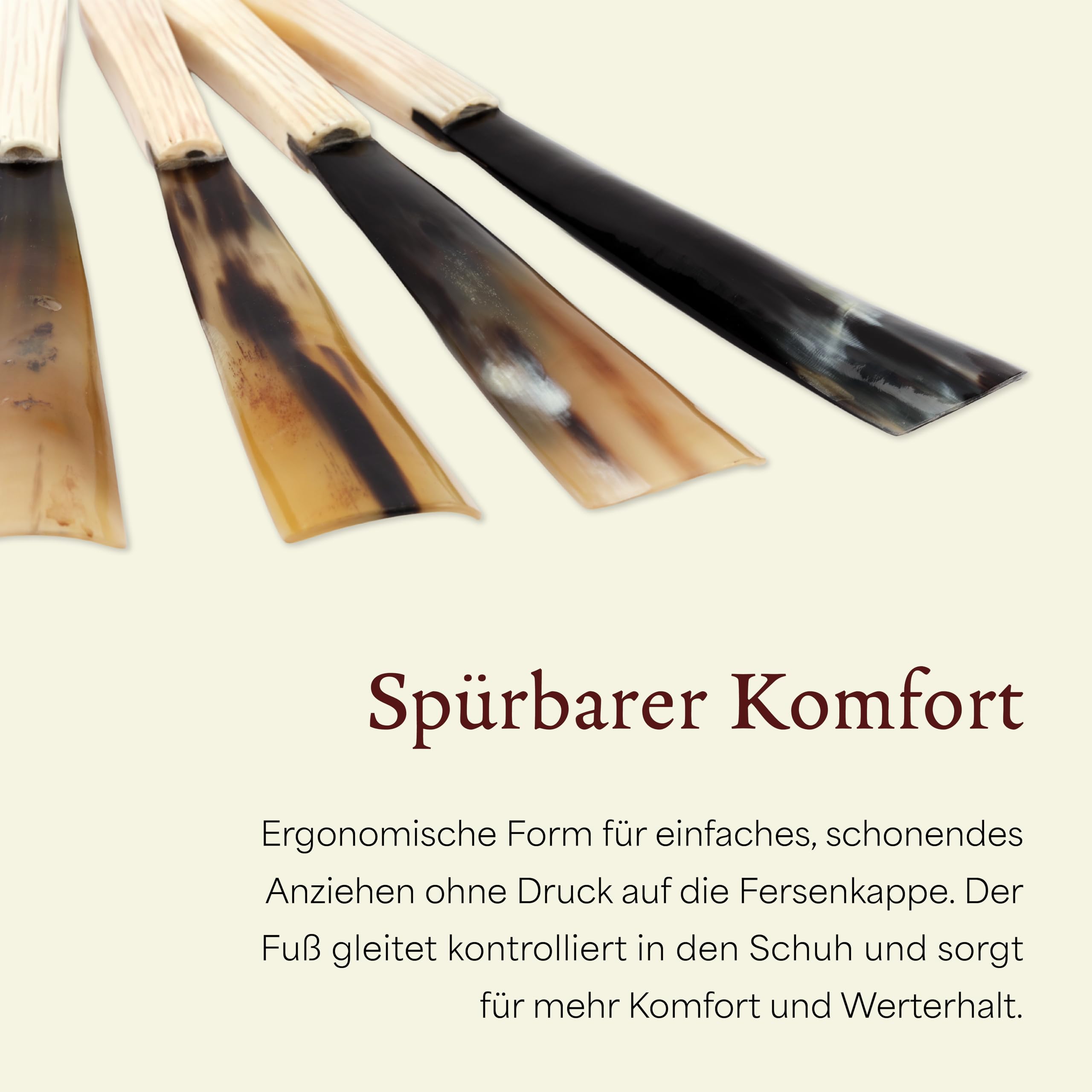 Langer & Messmer Schuhlöffel aus Echthorn, Schuhanzieher in Handarbeit gefertigt, jedes Stück ein Unikat aus natürlichem Horn (31cm)