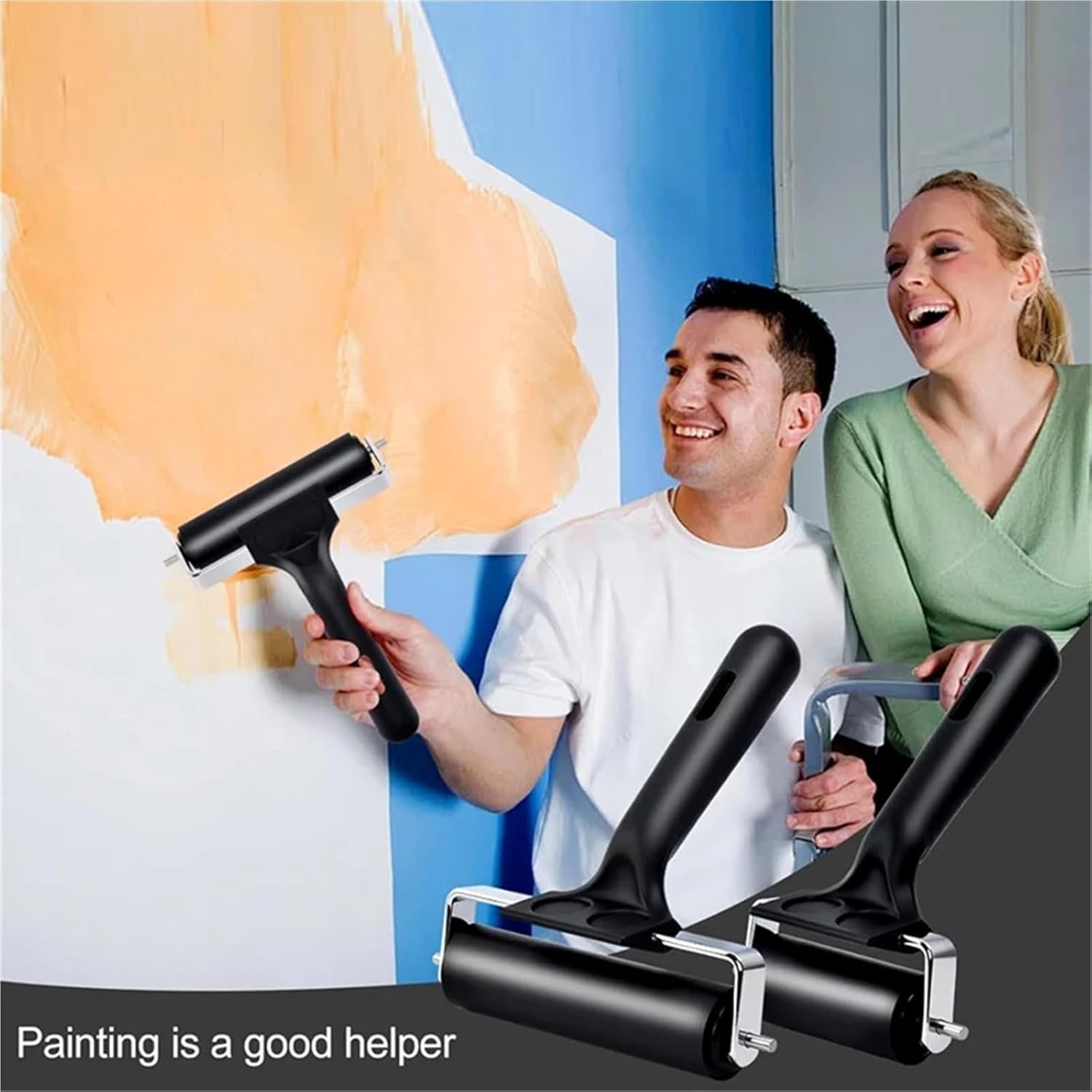 Rubber Brayer Roller 2Pcs 4 Inch and 2. for Printmaking,Ink Printing Gluing Application,Stamping,Wallpape