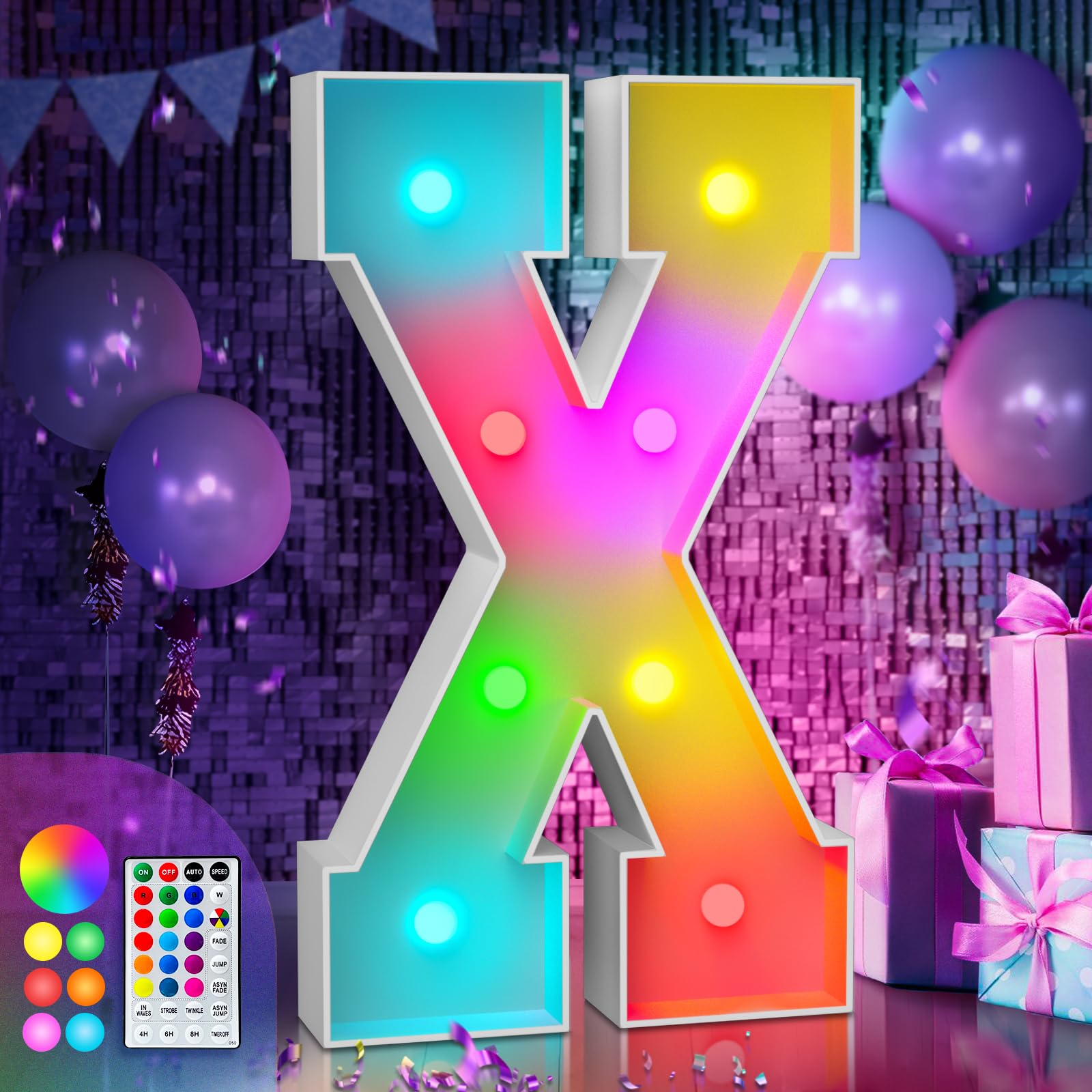 imprsv 3FT Colorful Marquee Light Up Letters X, 18 Colors Light Up Letters Alphabet Sign with Remote, Wedding Love Letters, Large Letters for Birthday Engagement Anniversary Wedding Party Decor