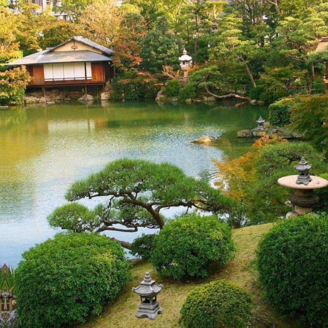 CQAHDSEVF Ornement de jardin japonais Lanterne pagode solaire, 10,4 pouces, Gris, Résistant aux intempéries, Lumière LED chaude, Décoration de jardin zen