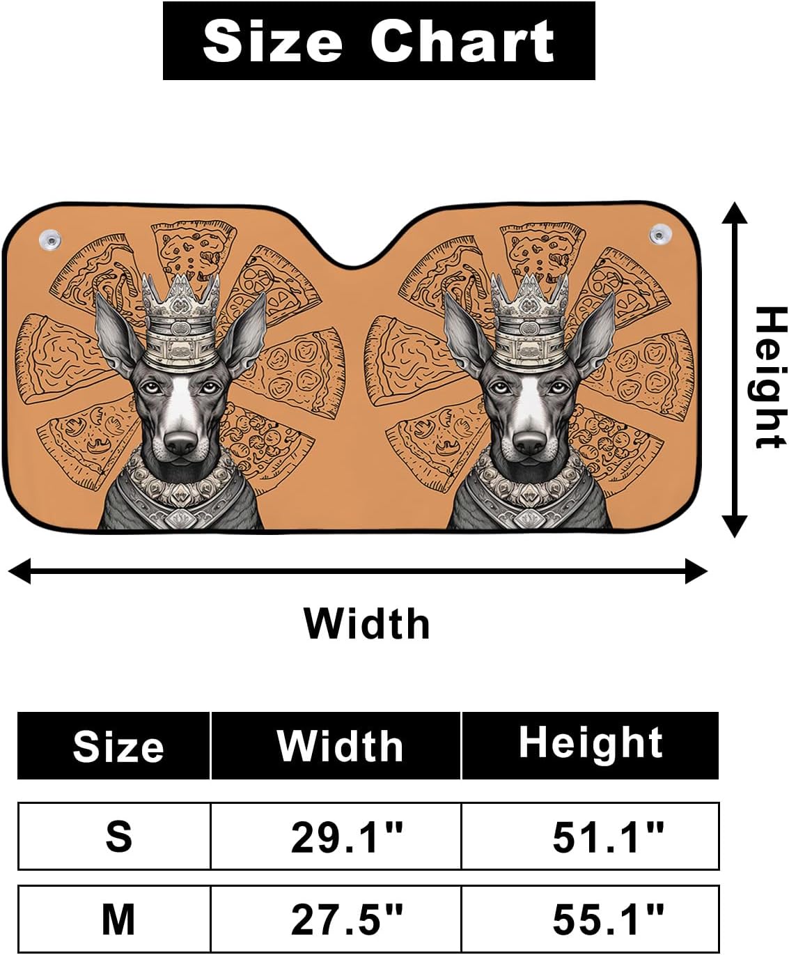 Front Car Windshield Sun Shade 29x51in, Pet Dog with A Crown Thinking About Pizza Foldable Car Sunshade Blocks Sun UV Rays Protector Car Sun Visor Protector Keep Cool Car Sunshade