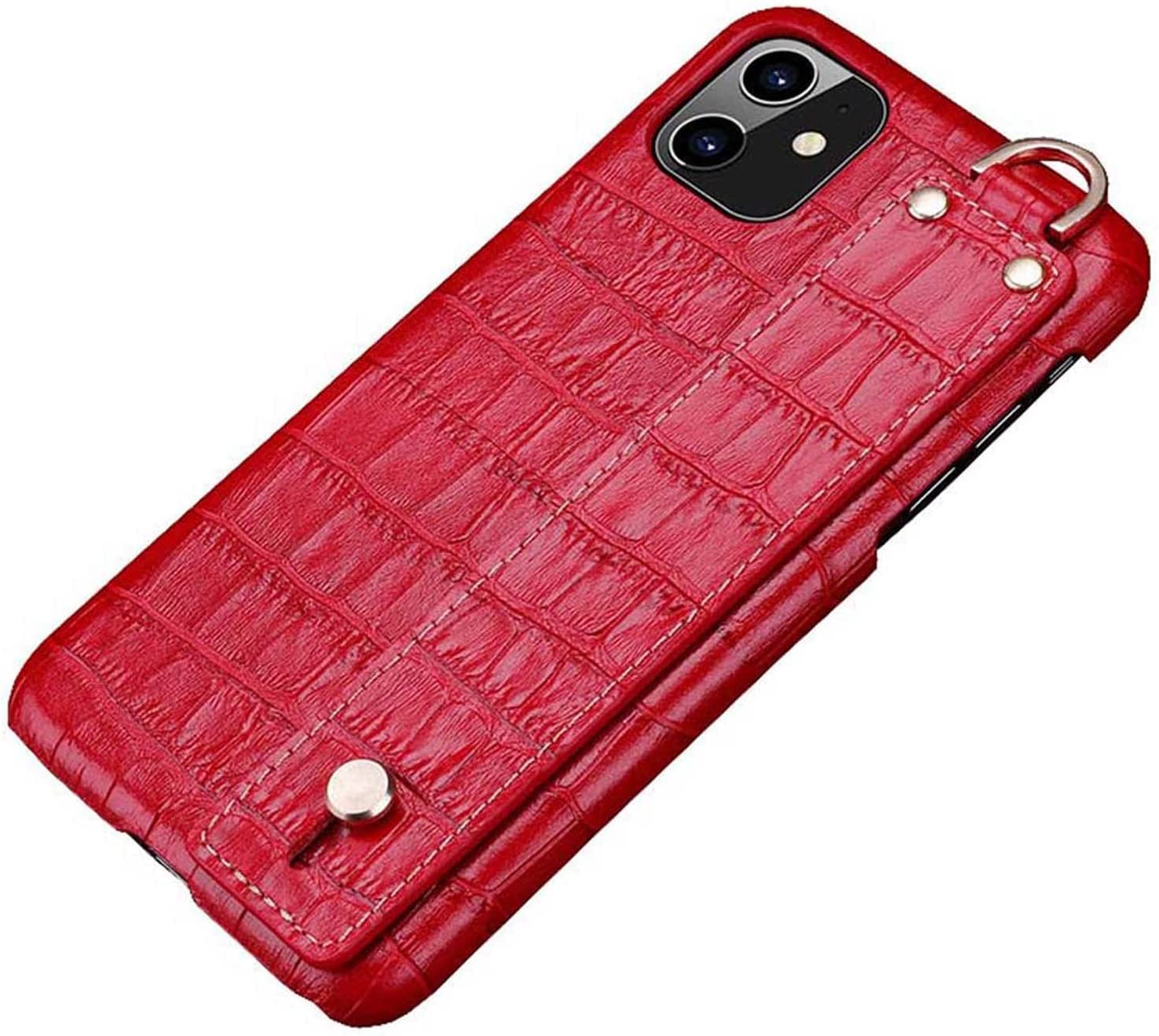 Coque iPhone 11 antichoc respirante en cuir rouge avec support et dragonne