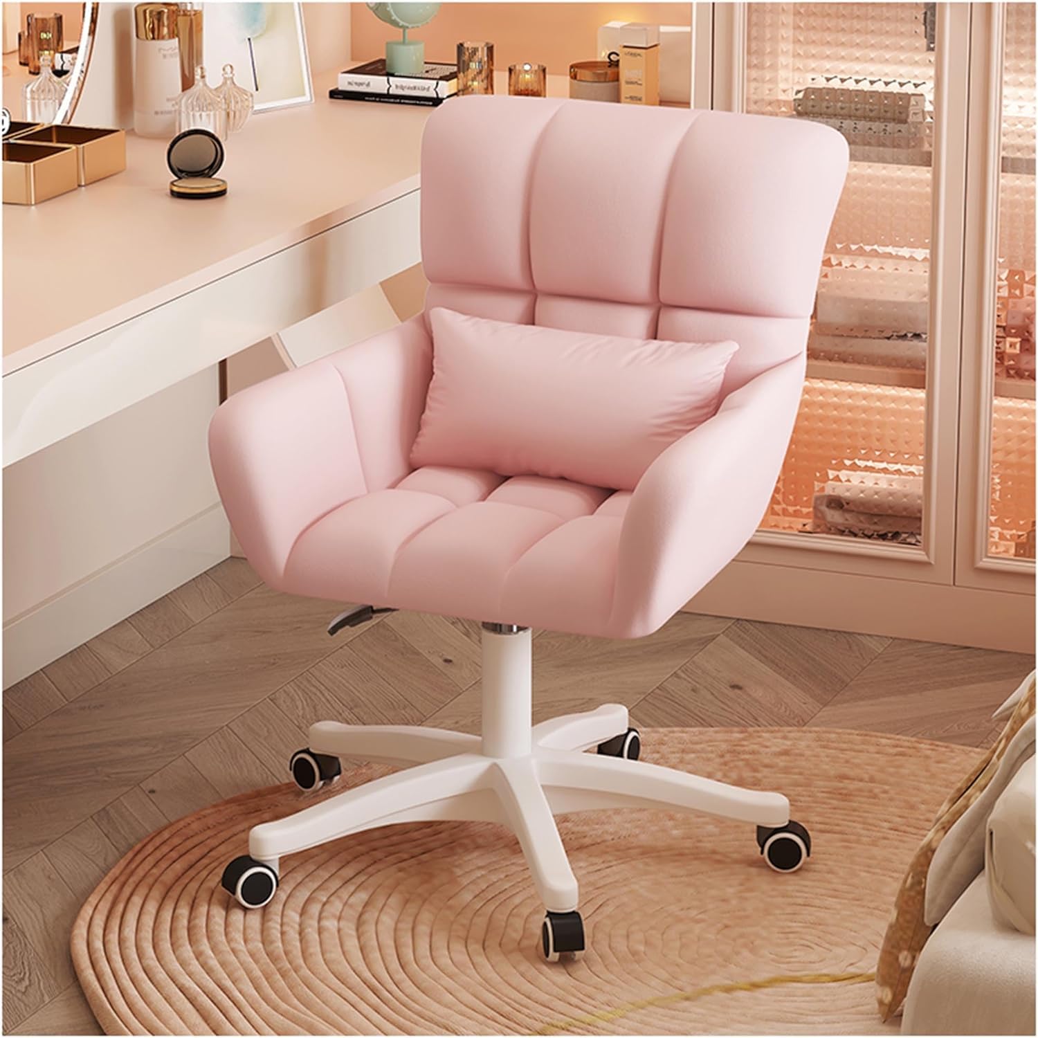 Chaise de bureau pivotante en velours haut de gamme au design capitonné et moderne