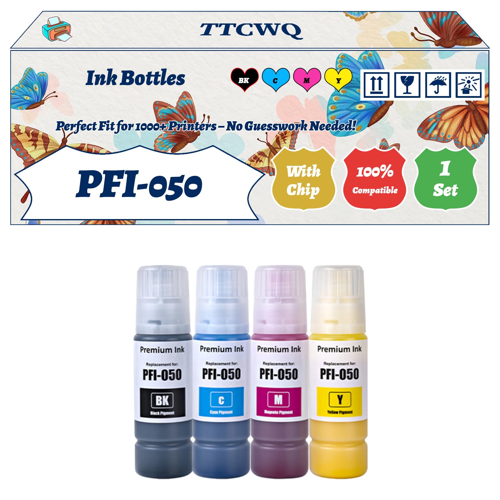 Compatible for Canon PFI-050 Ink Bottles Work for Canon imagePROGRAF TC-20 TC-20M TC-21 TC-21M Printers, with Chip, High Yield 1400 Pages, High-Definition Printing (1 Set)