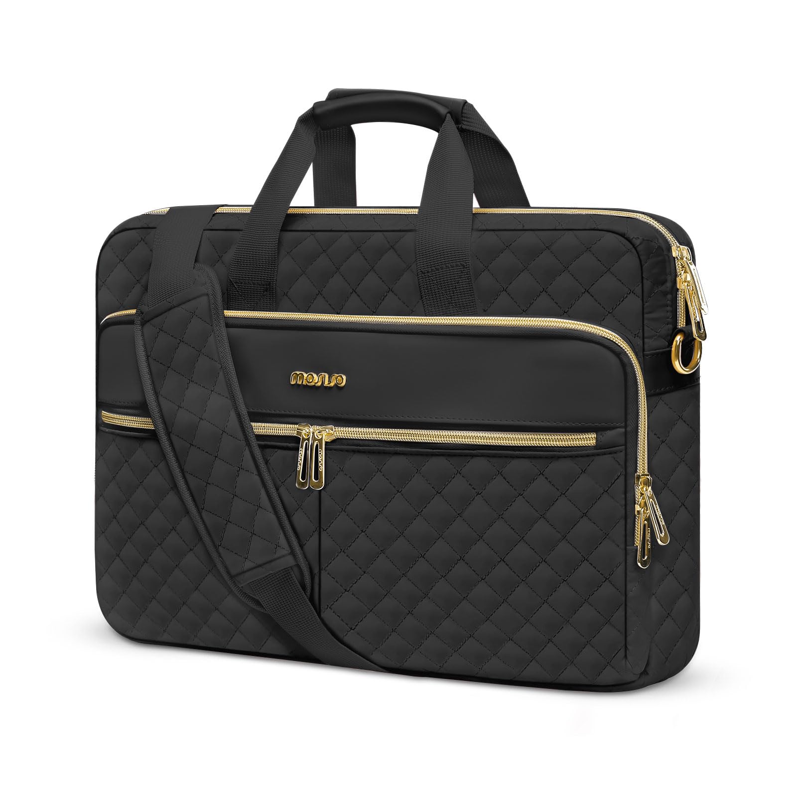 MOSISO Sacoche Ordinateur Portable 16 Pouces,Porte-document Femmes Hommes,15-15,6 Pouces Carré Matelassé Sac Messager d'ordinateur Bureau Voyage avec 3 Poches & Courroie,Noir
