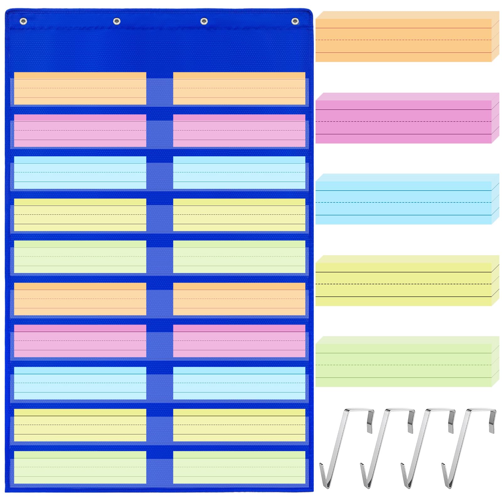Amazingspark Pocket Chart for Classroom Sentence Strips Teacher Must Haves Large Clear Pocket Charts for Classroom 100 Pcs Colored Sentence Strips for