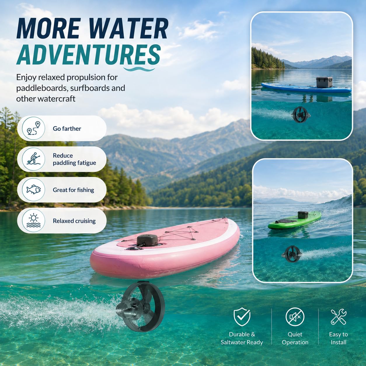 Thruster subacqueo per tavole da surf, propulsione elettrica subacquea, sistema di propulsione, propulsione a vite, kit di thruster subacqueo, per paddle board, tavole da surf, ecc