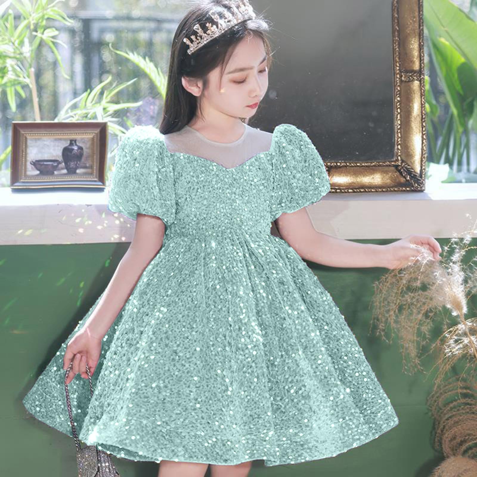 Kleider Für Mädchen, Festlich Casual Partykleid Elegant Tüll Ballkleid Pailettenkleider Pailletten Glitzer Kleider Rot Hochzeit Prinzessin Kleid Lang Blumenmädchenkleider
