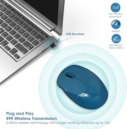 Miniatura 3 de Leadsail Ratón inalámbrico para laptop, 2.4G silencioso inalámbrico USB delgado inalámbrico ratón óptico inalámbrico, 3 botones, 1600 DPI para