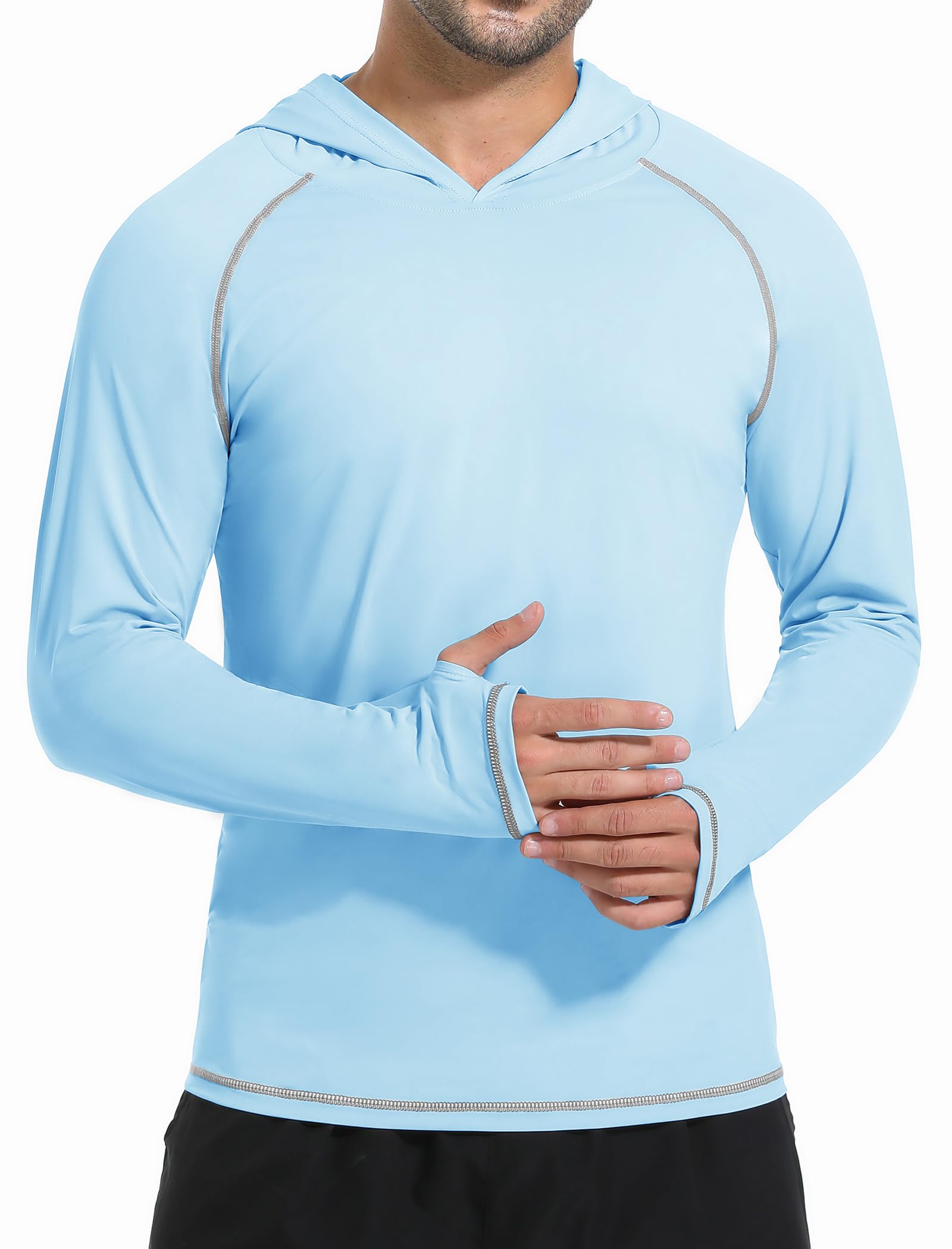 SILKWORLD Men's Sun Protection Shirts UPF 50+ Long Sleeve Cool Sun Hoodie UV SPF Fishing Outdoor Hiking Rash Guard Blue L