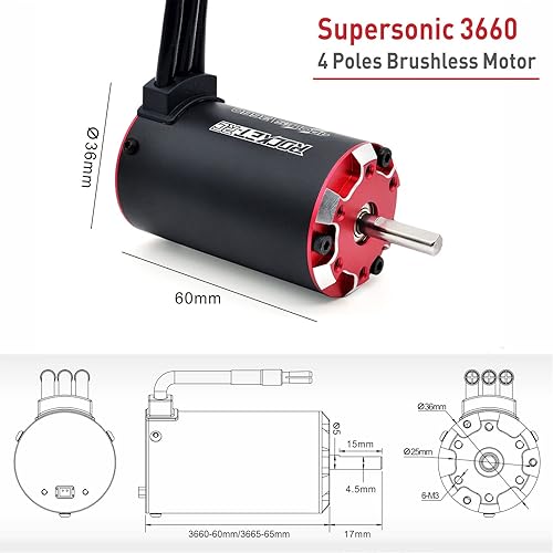 Miniatura 3 de Surpass Hobby - Juego de motor sin escobillas y peine ESC, 3660 4250 KV, motor supersónico sin escobillas 60 A ESC, juego de sensor de temperatura
