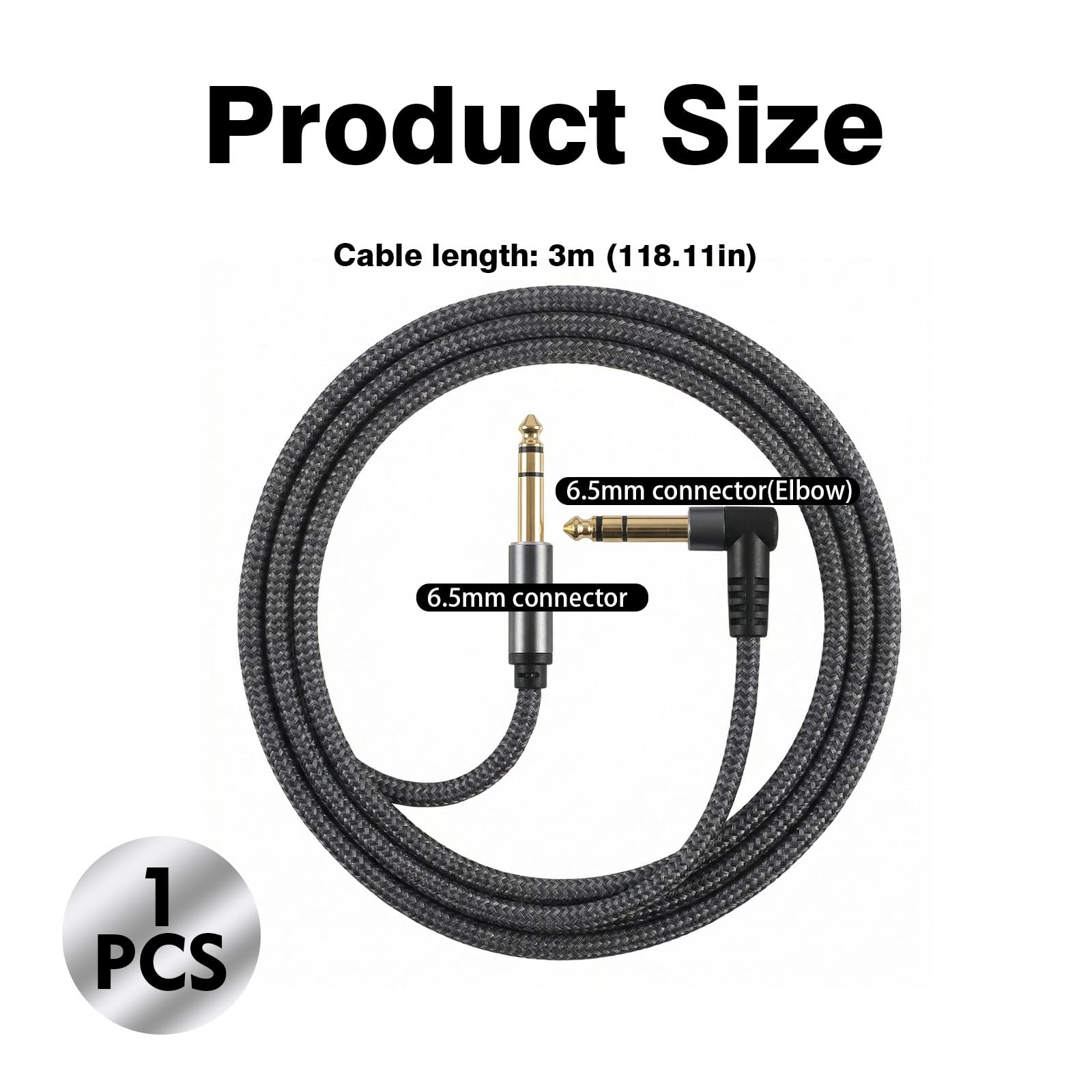 3m Câble Jack de Guitare électrique 6,35 mm, Câble d’Instrument Jack Coudé vers Jack pour Guitare Électrique, Basse, Batterie, Pédales, Amplificateurs, Mixeurs, Tuner, Haut-Parleurs