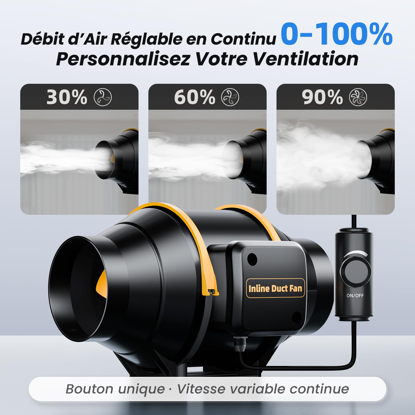 Ventilateur d'Extraction 100mm 367m³/h Silencieux avec Contrôleur de Vitesse