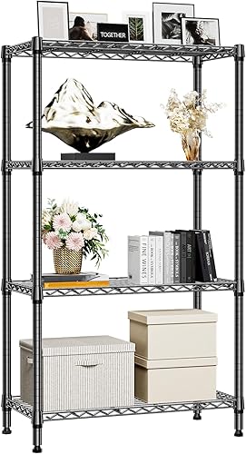 Miniatura 8 de Estantes de almacenamiento de metal de 4 niveles de 1000 libras, estante de alambre resistente para garaje, cocina, baño, lavandería, color negro,