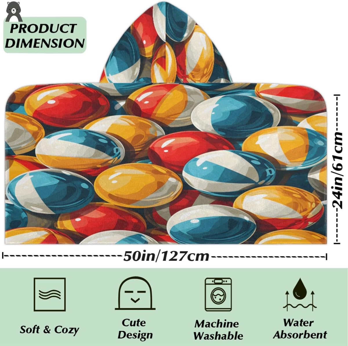 Pardick Kids Bath Towel Sugar Ball Beach Towel with Hood Pool Cover Up for Girls Boys Soft Absorbent Hooded Bath Towel Toddler Towels for Beach, Pool