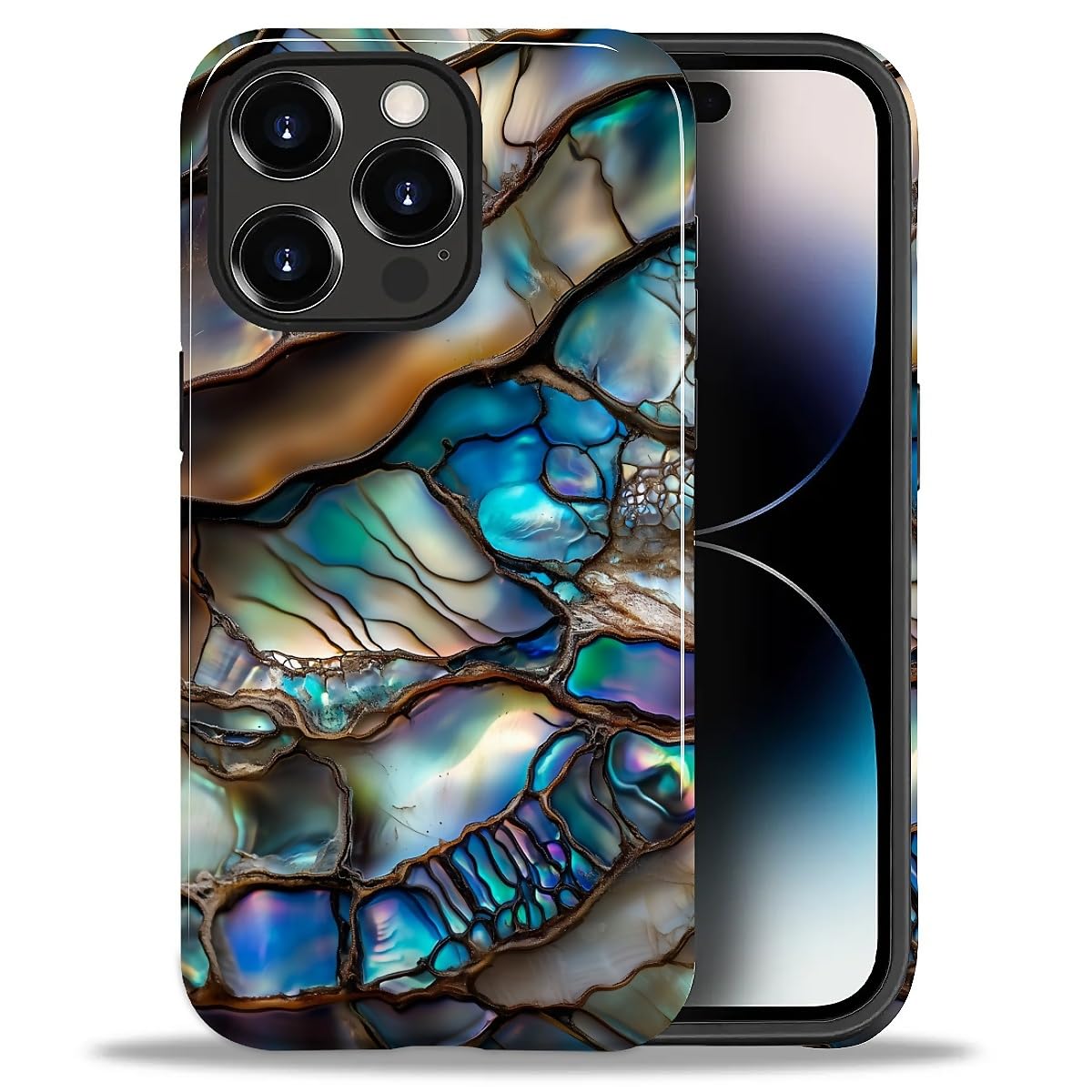 ZHEGAILIAN Case for iPhone 14 Pro,Shockproof Hard Shell + Soft Silicone 2 in 1 Hybrid,Shockproof Bumper Drop Protective - Blue Abalone Mollusk Shell