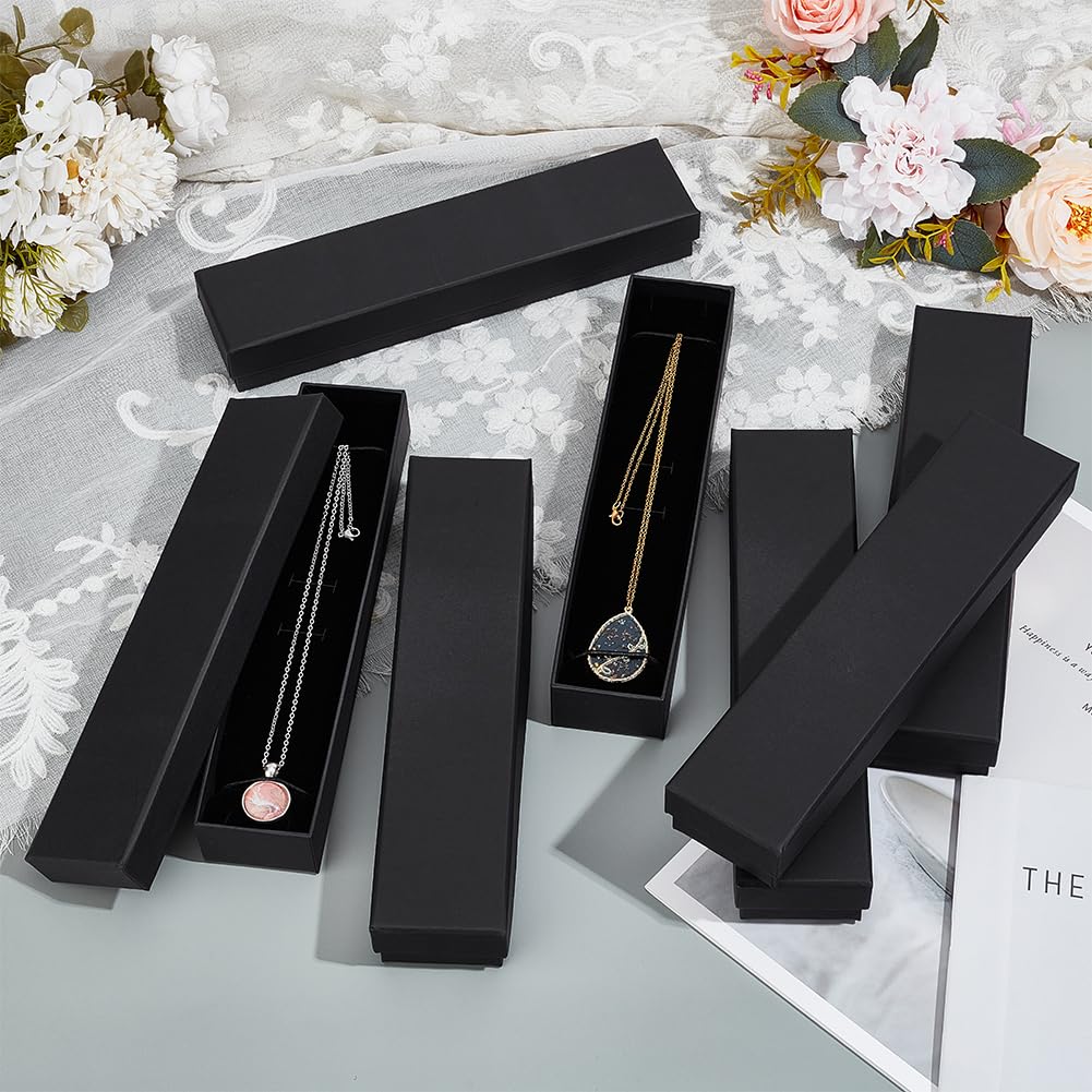 BENECREAT Lot de 12 boîtes à bijoux rectangulaires en carton avec intérieur en velours pour mariage, fête d'anniversaire, remise de diplôme, anniversaire de mariage Noir 23,9 x 5,6 x 3,6 cm