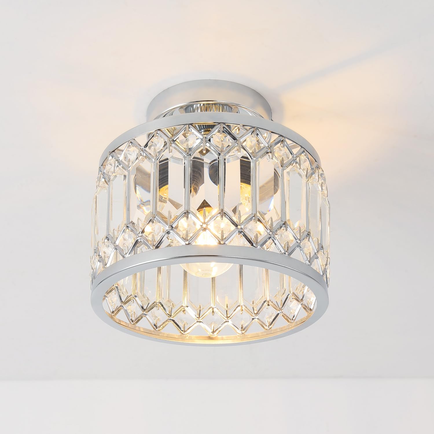 Anwio Silver-E27 Base Hallway Lights Ceiling,Ceiling Lights Living Room,Kitchen Lights Ceiling,E27 Light Shade Ceiling,Silver Chandelier,Morden Crystal Lounge Ceiling Light,(Lamp Diam 20.5Cm)