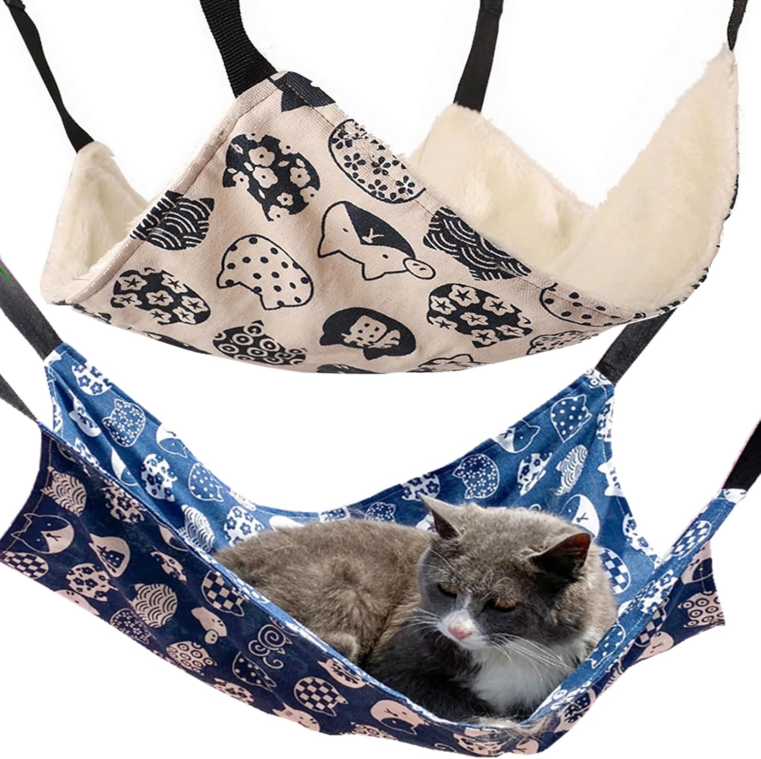 2 Pieces Reversible Cat Hammock Hanging Pet Cage, Soft