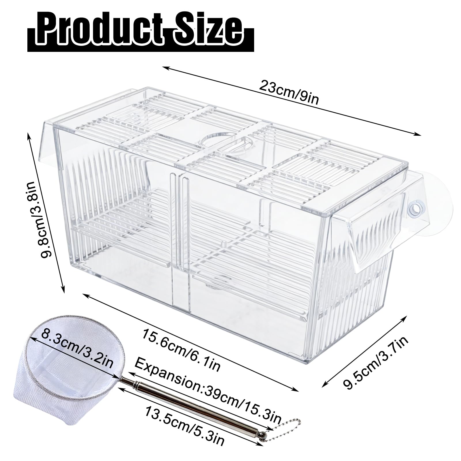 Caja de desove para acuario, grande, con red de sellado de peces, tanques de cultivo de acrílico para acuarios, diseño de dos cámaras, para peces bebés, camarones, Betta Guppy, peces payaso