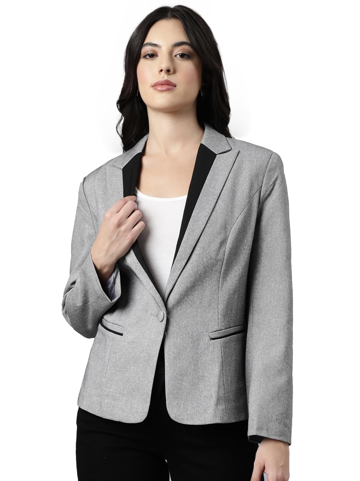 showoffff Women Solid Single Breasted Semi Formal Blazer | Notched Lapel Full Sleeves Cotton Blazer for Womens | Regular Fit Regular Length Blazer for Women's-picture-40