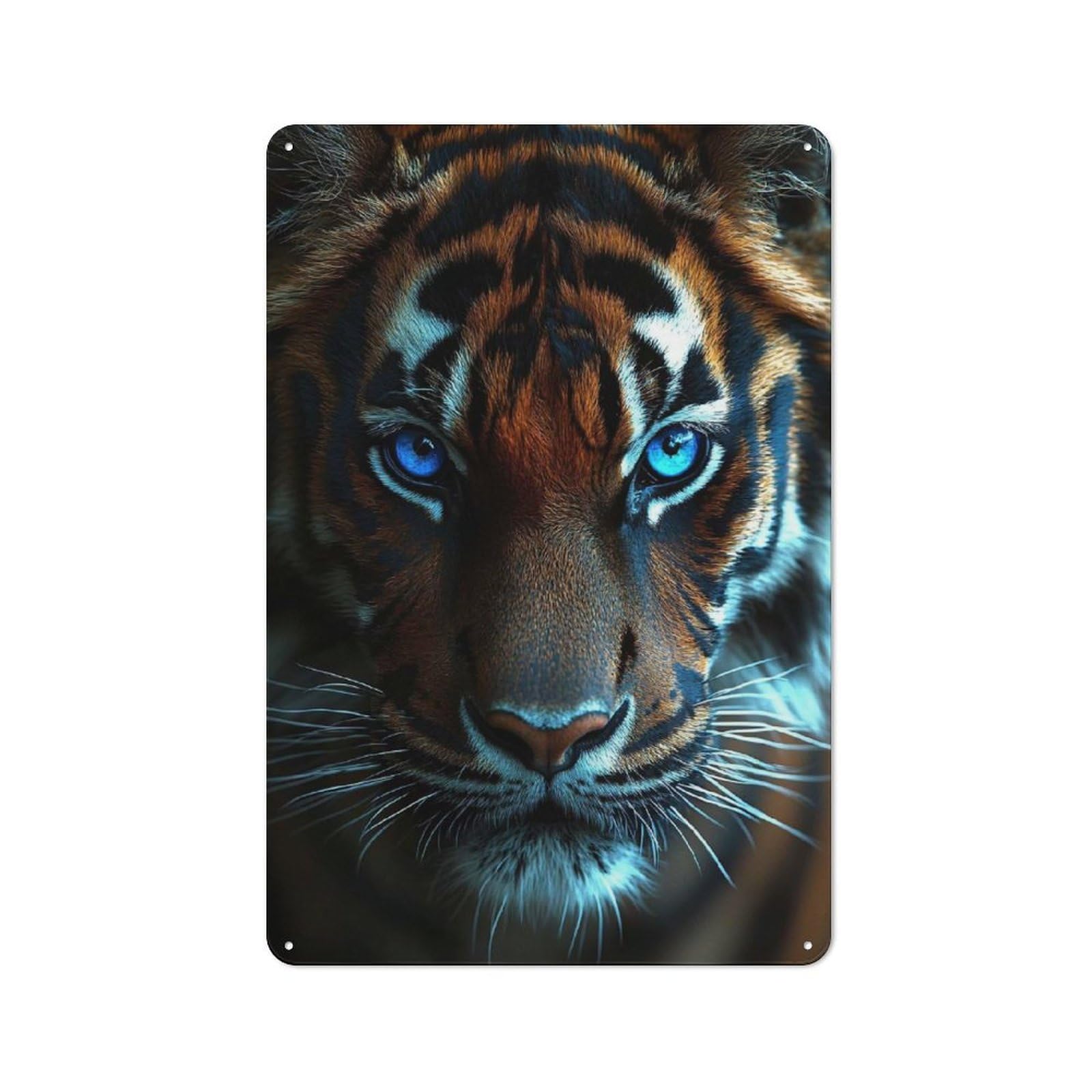 Junmoney Style-20 Retro Metal Wall Sign 30X20cm Featuring Tiger Portrait With Intense Blue Eyes For Garage Wall, For Garage, Workshop And Man Cave Decoration