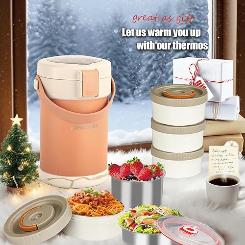 Miniatura 9 de Kit térmico para adultos de 67 onzas para alimentos calientes, 2 L, 9.06 pulgadas, 3 capas, acero inoxidable, al vacío, sopa, alimentos, termo para