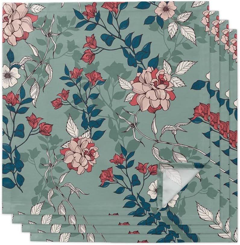 Plant Flowers Leaves Table Napkin Cloth Set Napkin for Party Wedding Table Cloth Kitchen Dinner Napkins(8pcs)